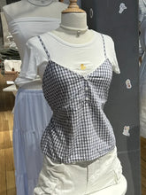 BXOXO Vintage Navy Plaid Tank Top Woman Lace Trim V-neck Buttons Back Lace-up Cotton Camis Summer Casual Streetwear Sweet Slim Vest